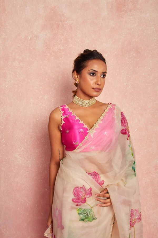 skS264-4-KamalBeigeOrganzaSilkSareewithRaani_1.jpg Kamal Beige Organza Silk Saree